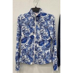 Tommy Bahama Golf Jacket Women's Small Blue Zip Up Long Sleeve Tropical Leaf